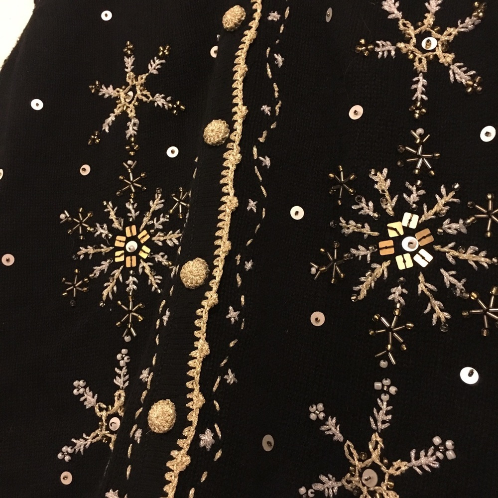 Reference Point II Snowflake Sweater Vest 1X Black Beaded Holiday Vest - Picture 4 of 5